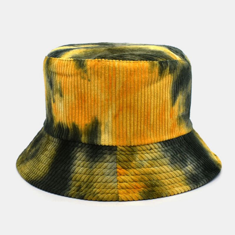 Unsiex Dwustronny Tie-dye Sztruks I Bawełna Ciepły Miękki Outdoor Casual All-match Bucket Hat