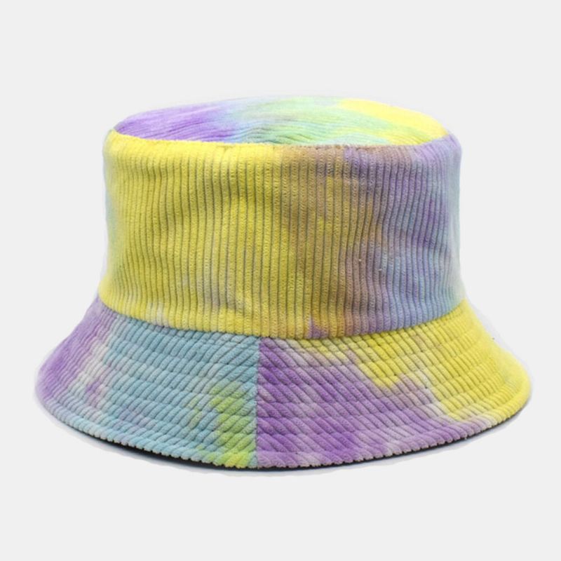 Unsiex Dwustronny Tie-dye Sztruks I Bawełna Ciepły Miękki Outdoor Casual All-match Bucket Hat