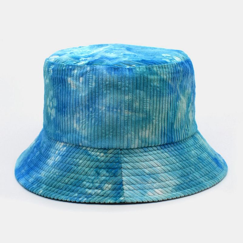 Unsiex Dwustronny Tie-dye Sztruks I Bawełna Ciepły Miękki Outdoor Casual All-match Bucket Hat