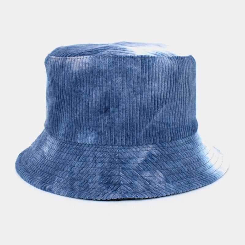 Unsiex Dwustronny Tie-dye Sztruks I Bawełna Ciepły Miękki Outdoor Casual All-match Bucket Hat