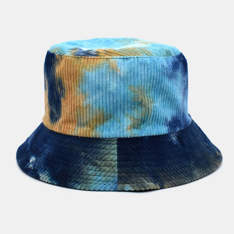 Unsiex Dwustronny Tie-dye Sztruks I Bawełna Ciepły Miękki Outdoor Casual All-match Bucket Hat