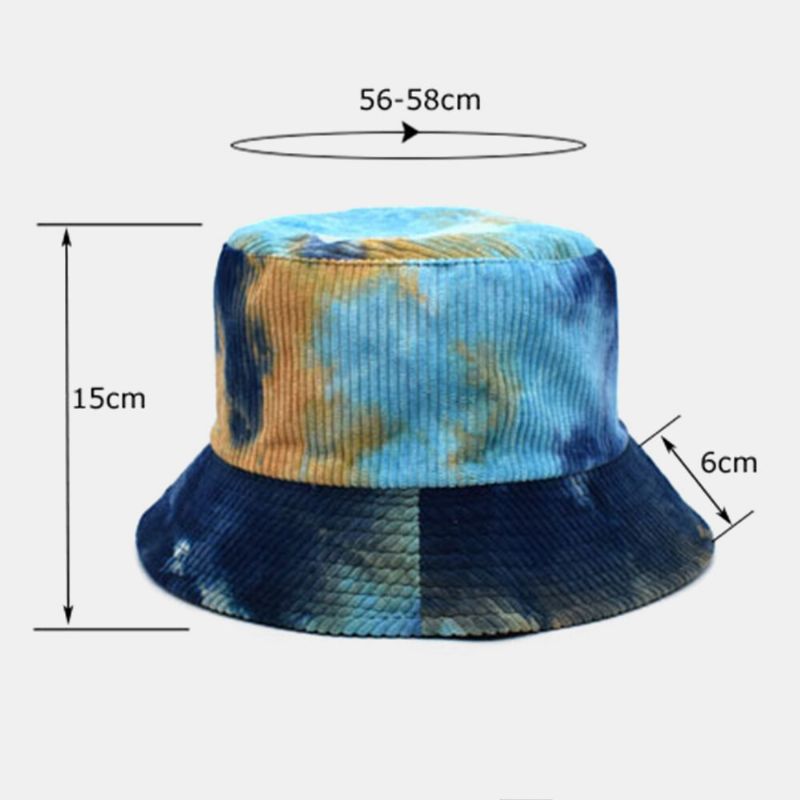 Unsiex Dwustronny Tie-dye Sztruks I Bawełna Ciepły Miękki Outdoor Casual All-match Bucket Hat