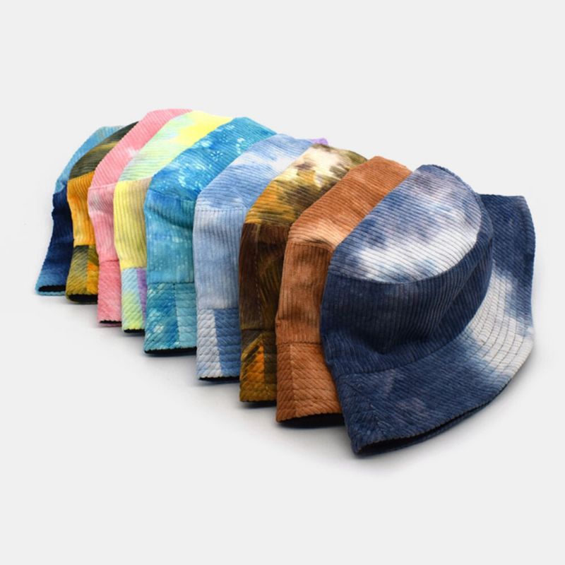 Unsiex Dwustronny Tie-dye Sztruks I Bawełna Ciepły Miękki Outdoor Casual All-match Bucket Hat