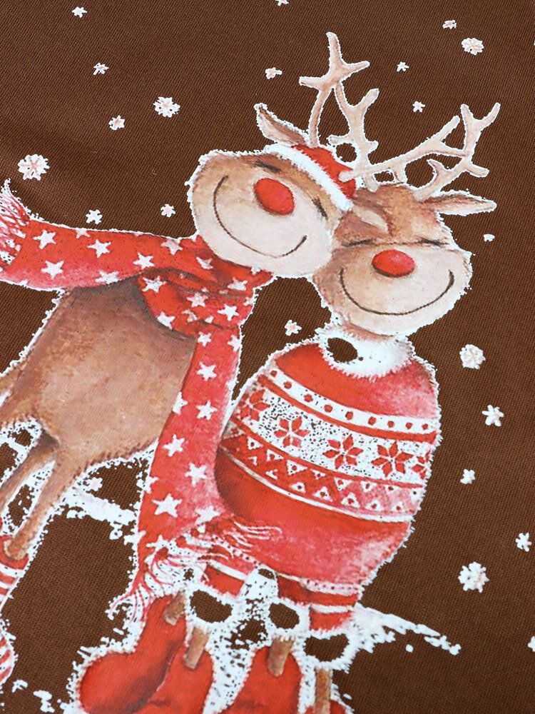 Kobiety Christmas Elk Cartoon Cerf Snow Print Casual O-neck Loose Casual Pullover Bluza