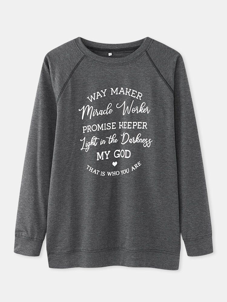 Kobiety Letter Slogan Printed O-neck Raglan Sleeve Proste Bluzy