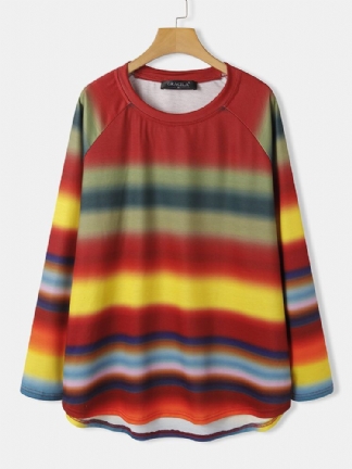 Kobiety Wielokolorowe Ombre Paski O-neck Raglan Rękaw Casual Bluzy