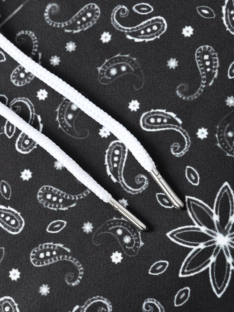 Mężczyźni Retro Paisley Etniczne Przednia Kieszeń Wzór Sznurek Bluzy