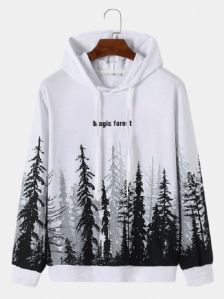 Mężczyźni Street Landscape Trees Letter Character Sweter Z Kapturem Bluza Z Kapturem