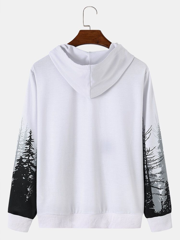 Mężczyźni Street Landscape Trees Letter Character Sweter Z Kapturem Bluza Z Kapturem