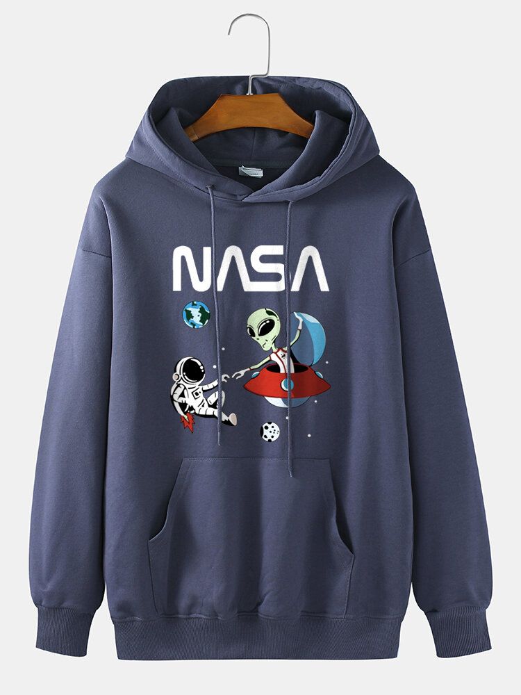 Męska Astronauta Alien Cartoon Print 100% Bawełna Casual Luźna Bluza Z Kapturem