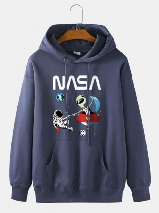 Męska Astronauta Alien Cartoon Print 100% Bawełna Casual Luźna Bluza Z Kapturem