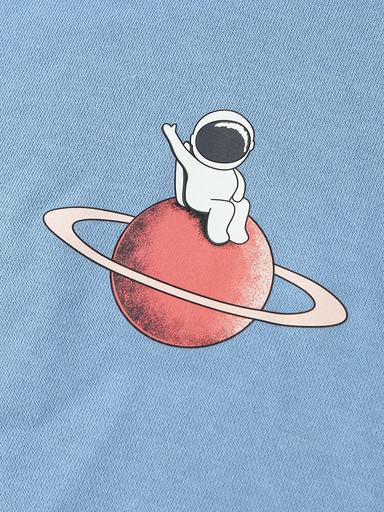 Męska Bluza Z Kapturem Ze Sznurkiem Astronaut Planet Graphic Drop Shoulder