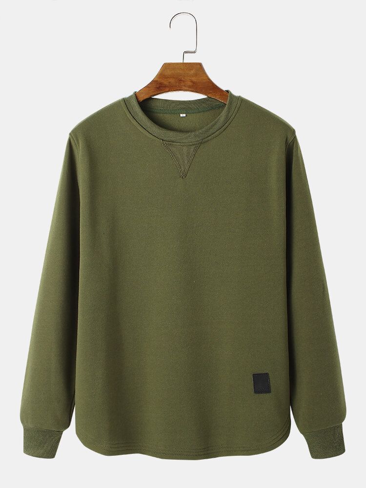 Męska Bluza Z Okrągłym Dekoltem W Jednolitym Kolorze Casual Tab Hem Pullover