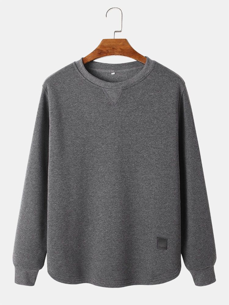 Męska Bluza Z Okrągłym Dekoltem W Jednolitym Kolorze Casual Tab Hem Pullover