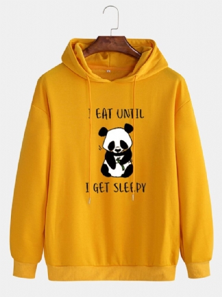 Męska Cute Cartoon Panda Slogan Print Bluzy Ze Sznurkiem Na Ramię