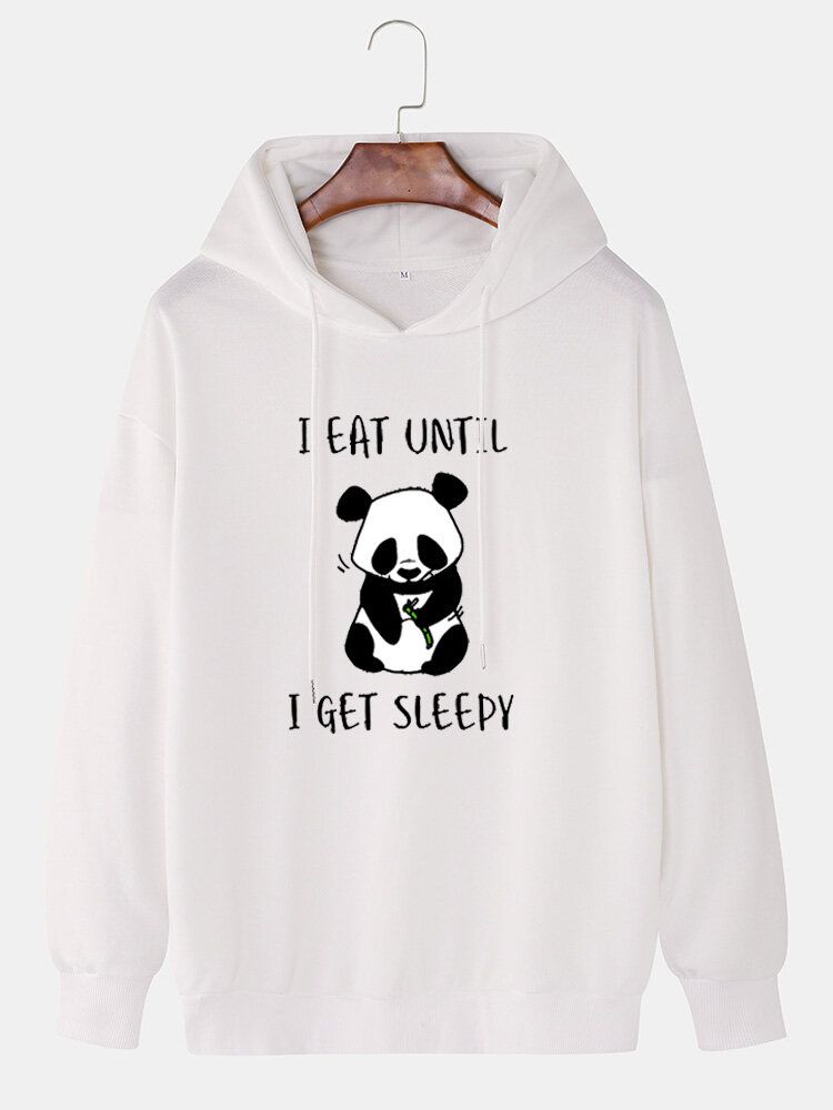 Męska Cute Cartoon Panda Slogan Print Bluzy Ze Sznurkiem Na Ramię