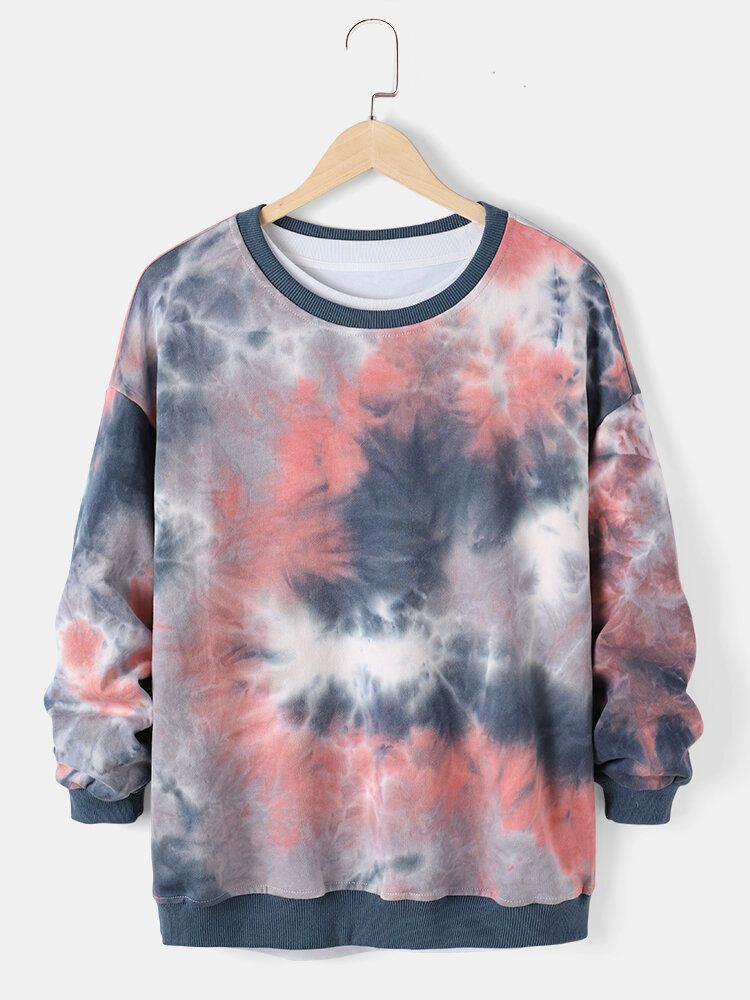 Męska Luźna Bluza Z Okrągłym Dekoltem Z Nadrukiem Tie-dye