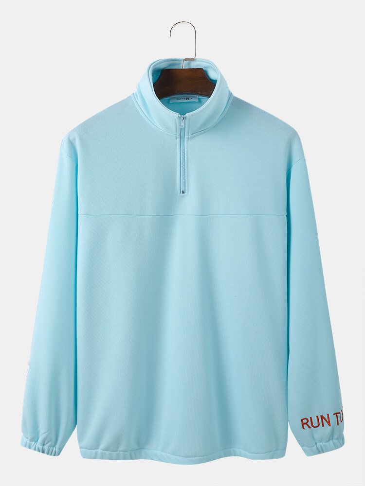 Męski Kołnierzyk Polo Solidny Zamek Z Długim Rękawem Casual Pullover Bluza