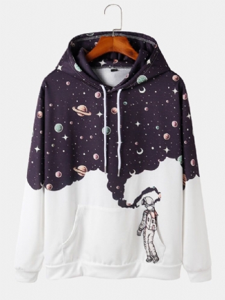 Męski Projekt Astronaut Galaxy Print Bluzy Z Długim Rękawem I Kieszenią