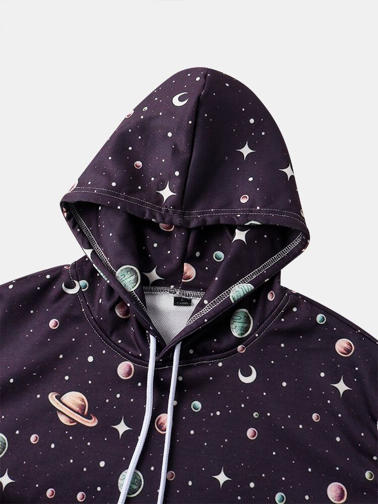 Męski Projekt Astronaut Galaxy Print Bluzy Z Długim Rękawem I Kieszenią