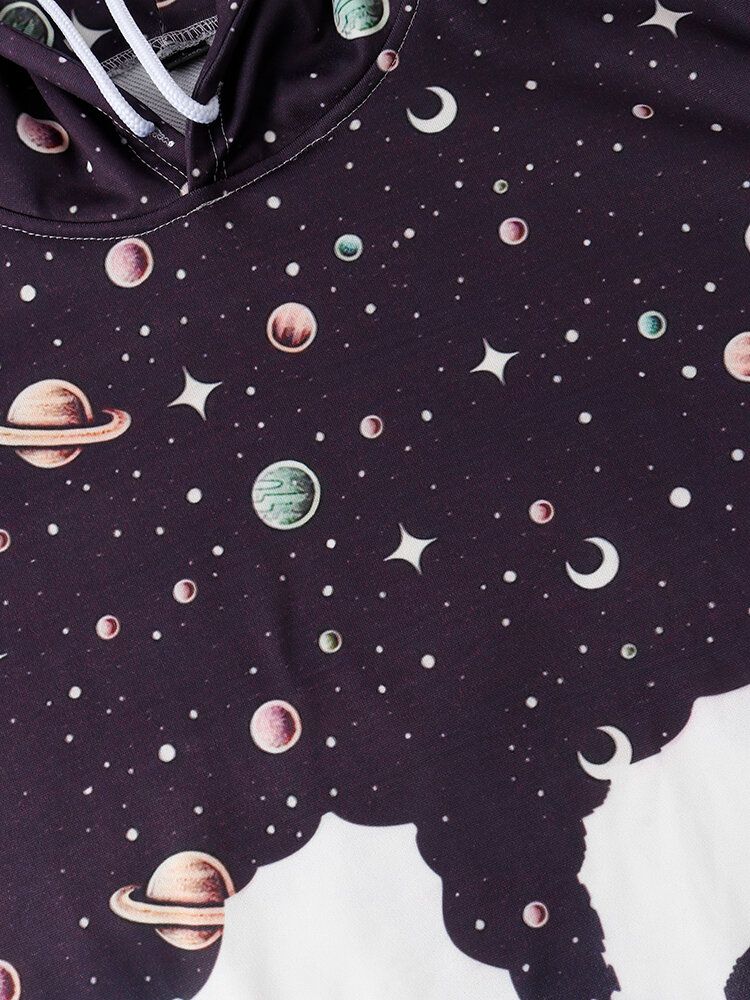 Męski Projekt Astronaut Galaxy Print Bluzy Z Długim Rękawem I Kieszenią