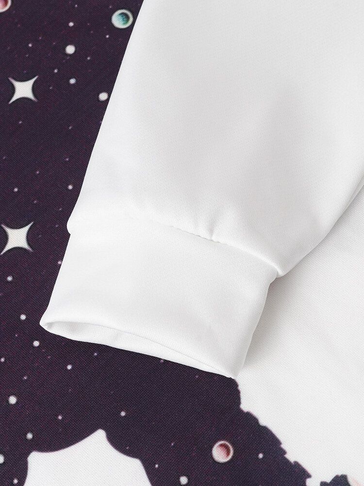 Męski Projekt Astronaut Galaxy Print Bluzy Z Długim Rękawem I Kieszenią