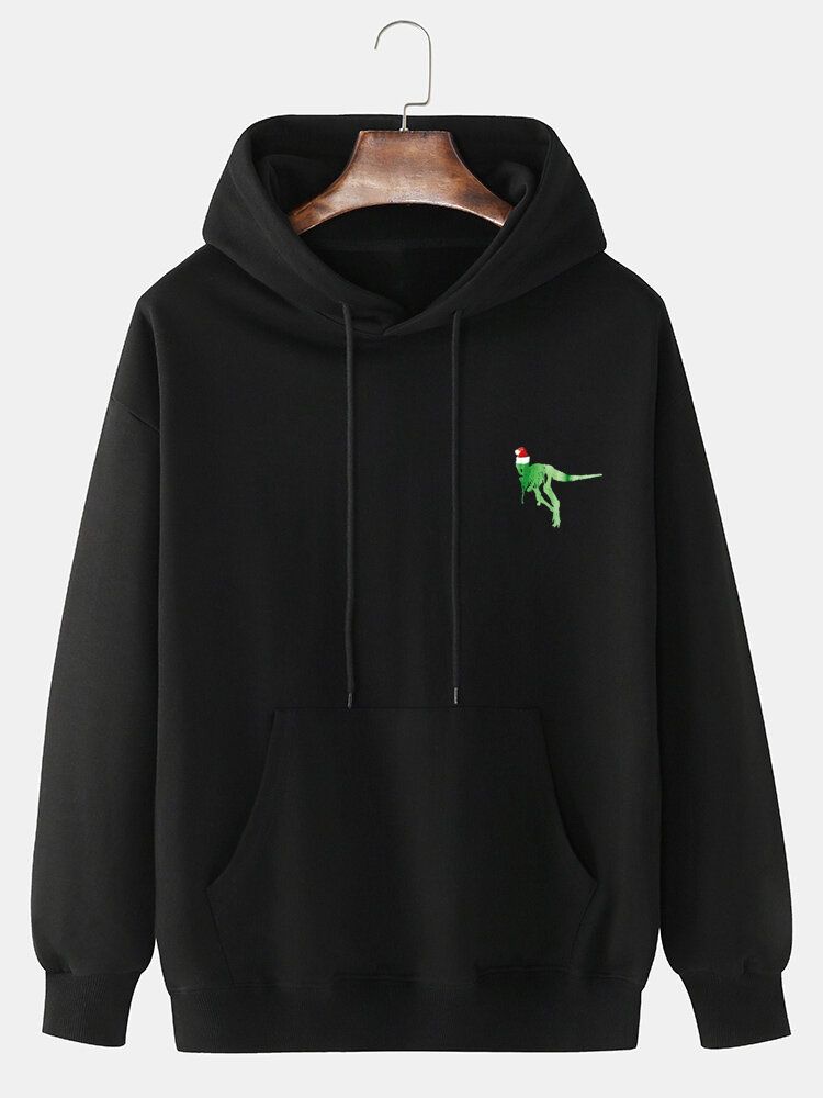 Męski Świąteczny Kapelusz Cartoon Dinosaur Print Cotton Casual Hoodies