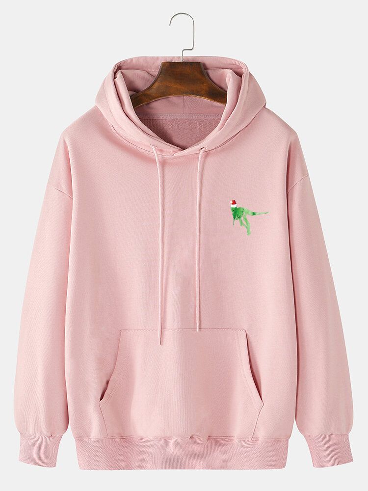 Męski Świąteczny Kapelusz Cartoon Dinosaur Print Cotton Casual Hoodies