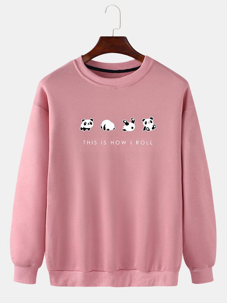 Męski Sweter Z Kreskówkową Pandą Print Slogan Pattern Pullover Casual Bluzy