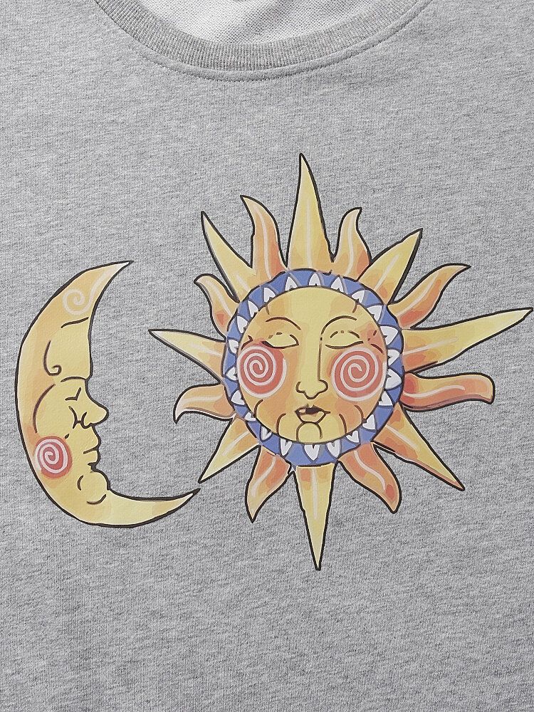 Męskie Bawełniane Bluzy Sun Moon Celestial Z Okrągłym Dekoltem I Okrągłym Dekoltem