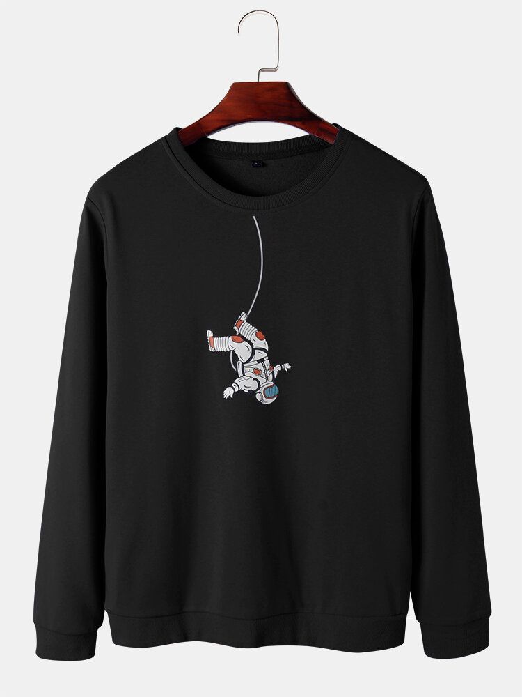 Męskie Bawełniane Bluzy Z Okrągłym Dekoltem Astronaut Graphic Print