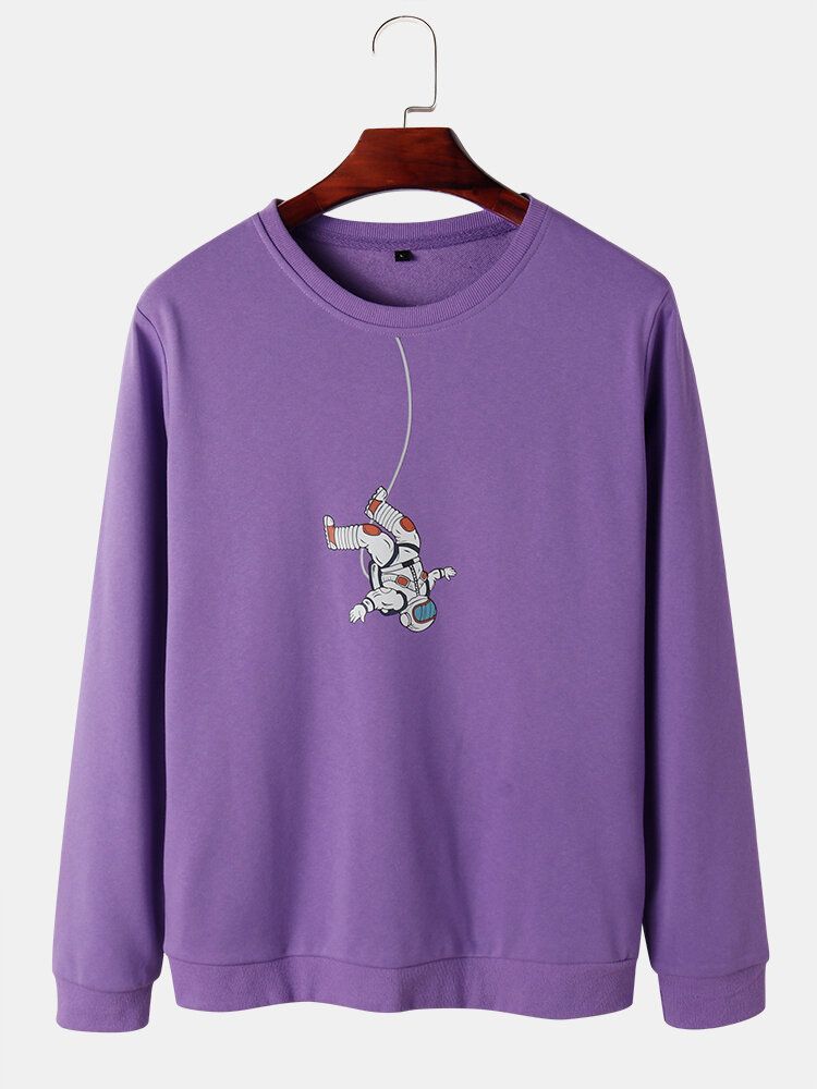 Męskie Bawełniane Bluzy Z Okrągłym Dekoltem Astronaut Graphic Print