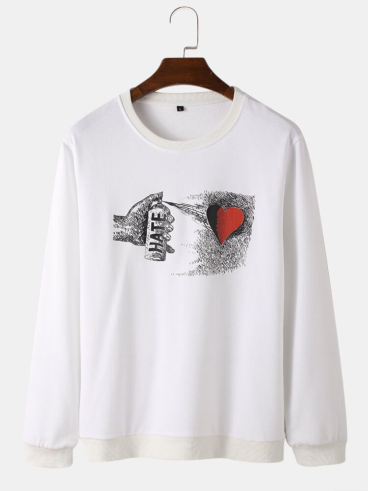 Męskie Bawełniane Bluzy Z Okrągłym Dekoltem Hate Heart Graphic Print