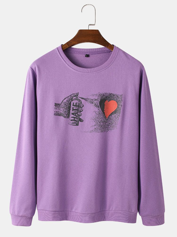 Męskie Bawełniane Bluzy Z Okrągłym Dekoltem Hate Heart Graphic Print