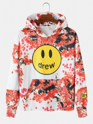 Męskie Bluzy Z Kapturem Drew Emojis W Kwiatowy Wzór Z Kieszenią Kangura