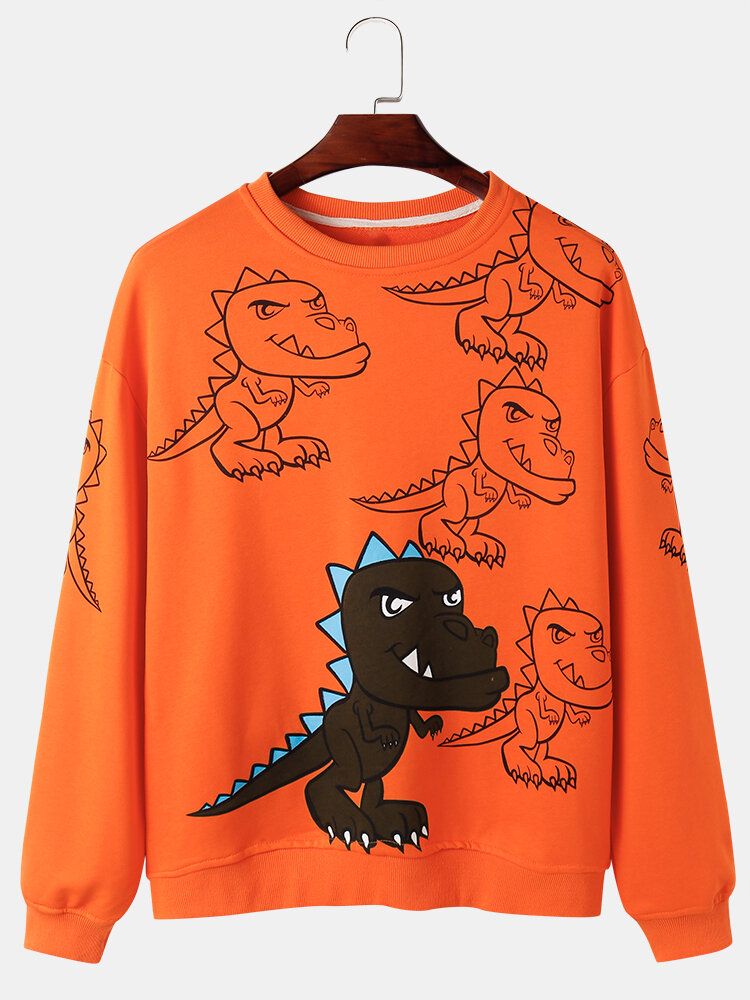 Męskie Graffiti Dinosaur Print Pullover Drop Shoulder Street Bluzy