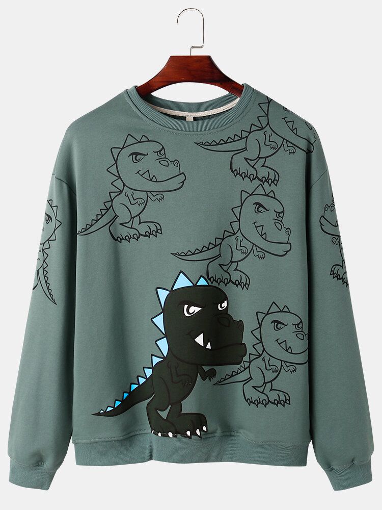 Męskie Graffiti Dinosaur Print Pullover Drop Shoulder Street Bluzy