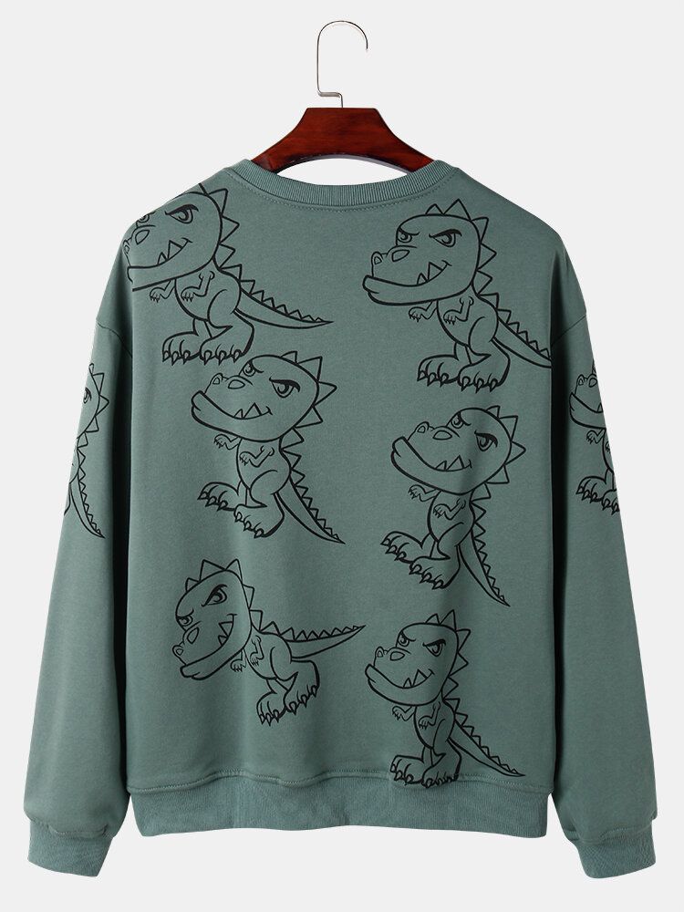 Męskie Graffiti Dinosaur Print Pullover Drop Shoulder Street Bluzy