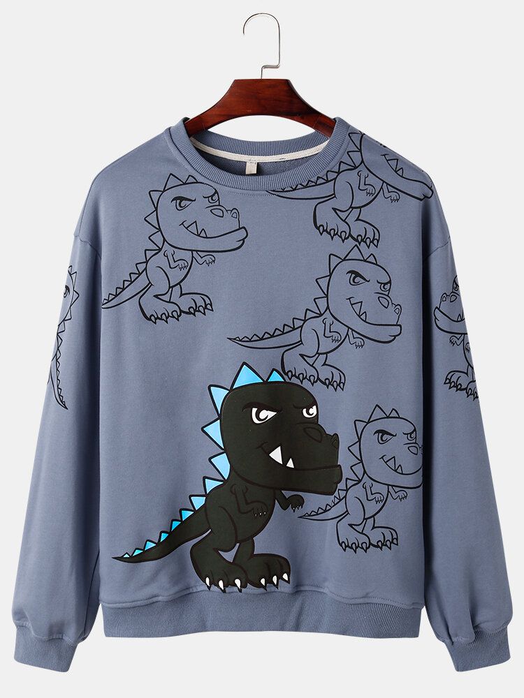 Męskie Graffiti Dinosaur Print Pullover Drop Shoulder Street Bluzy