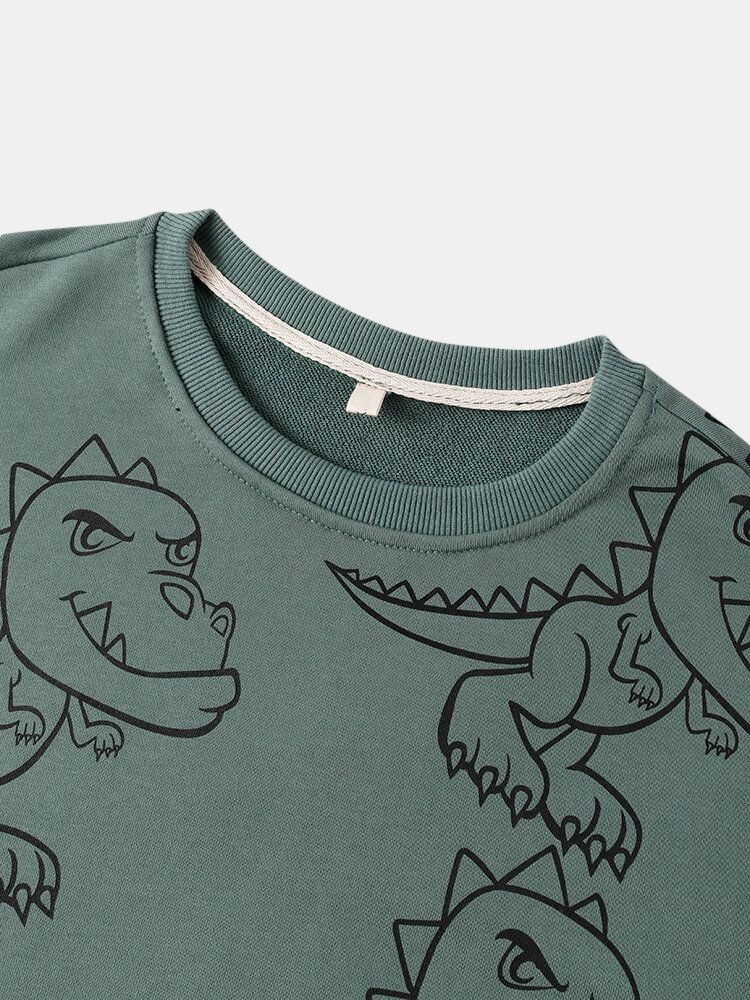 Męskie Graffiti Dinosaur Print Pullover Drop Shoulder Street Bluzy