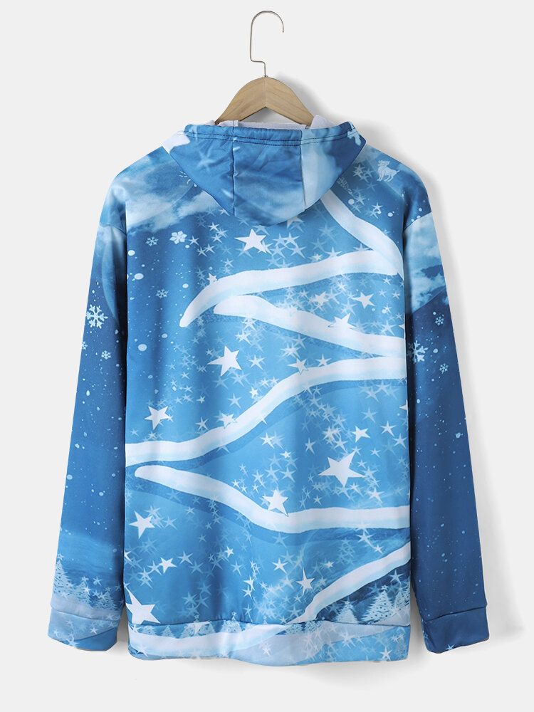 Męskie Świąteczne All Over Stars Snowflake Print Casual Bluzy Ze Sznurkiem