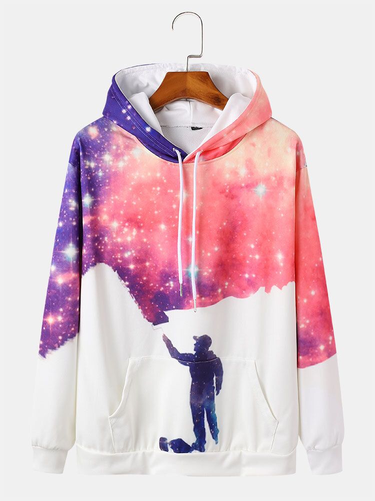 Męskie Starry Sky Rysunek Druku Casual Sznurek Swetry Bluzy