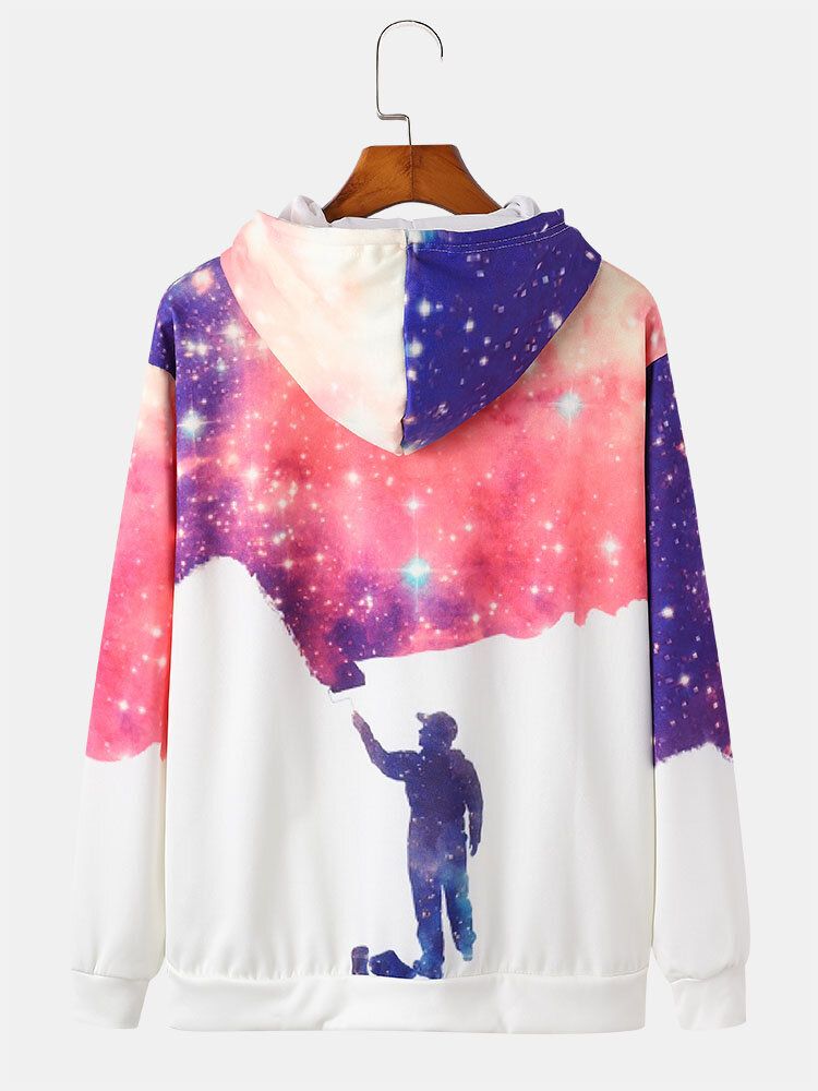 Męskie Starry Sky Rysunek Druku Casual Sznurek Swetry Bluzy