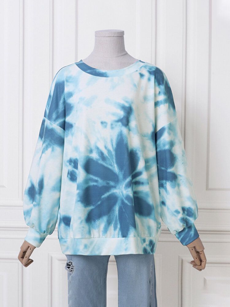 Ootd Kobiety Tie Dye Drukarnie Bufiaste Rękawy Moda Europejska Luźna Bluza