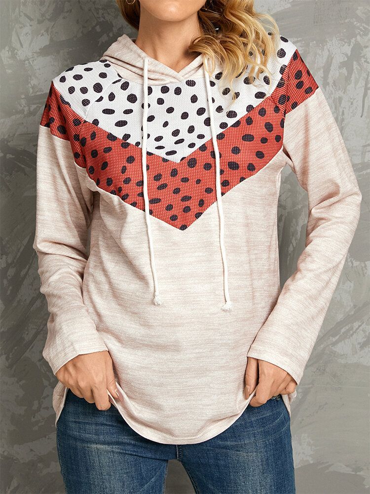 Polkadot Print Patchwork Casual Sznurowane Bluzy Z Długim Rękawem I Okrągłym Dekoltem