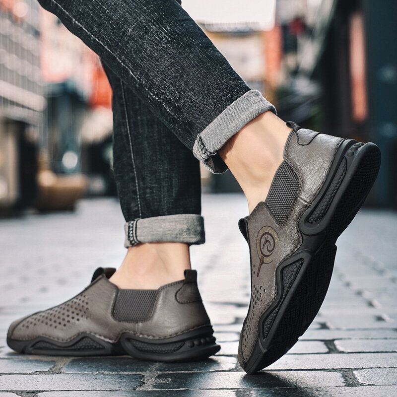 Mężczyźni Duży Rozmiar Miękka Podeszwa Hollow Out Slip On Casual Buty Do Jazdy