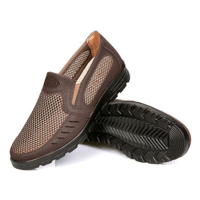 Mężczyźni Mesh Oddychająca Hollow Out Antypoślizgowa Miękka Podeszwa Slip On Casual Buty