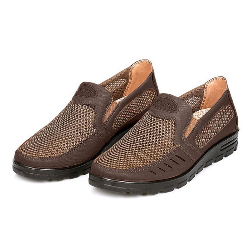 Mężczyźni Mesh Oddychająca Hollow Out Antypoślizgowa Miękka Podeszwa Slip On Casual Buty