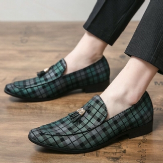 Mężczyźni Oddychający Wzór Kraty Z Mikrofibry Miękka Podeszwa Slip On Casual Business Buty