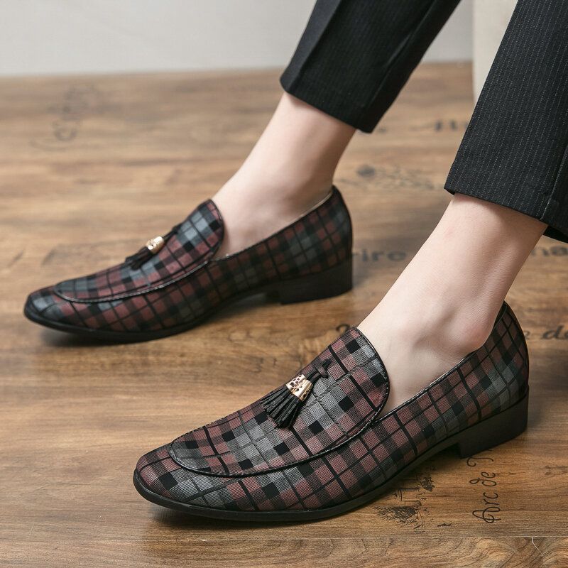 Mężczyźni Oddychający Wzór Kraty Z Mikrofibry Miękka Podeszwa Slip On Casual Business Buty